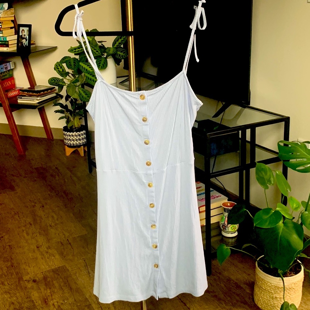 Topshop Ribbed Light Blue Button Front Dress